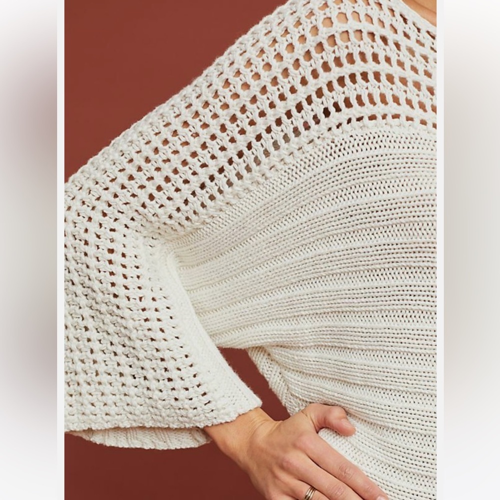 Elegant Anthropologie X Moth Chatwin Cream Chunky Cable Knit Women's Sweater - Picture 12 of 13